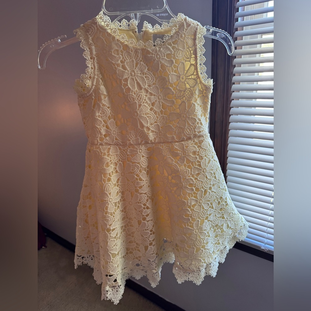 Rare Editions Yellow Crochet Daisy Flower Dress Girls size 5